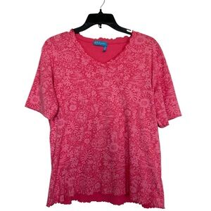 Fresh Produce Women’s Sz L Pink Floral Cotton Short Sleeve Top
